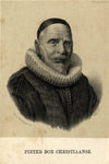 104111 Portret van P. Bor Cz., geboren 1559, geschiedschrijver, geboren te Utrecht, overleden 16 maart 1635. Borstbeeld ...